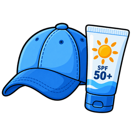 Kappe und Sonnencreme (hoher UV-Index)